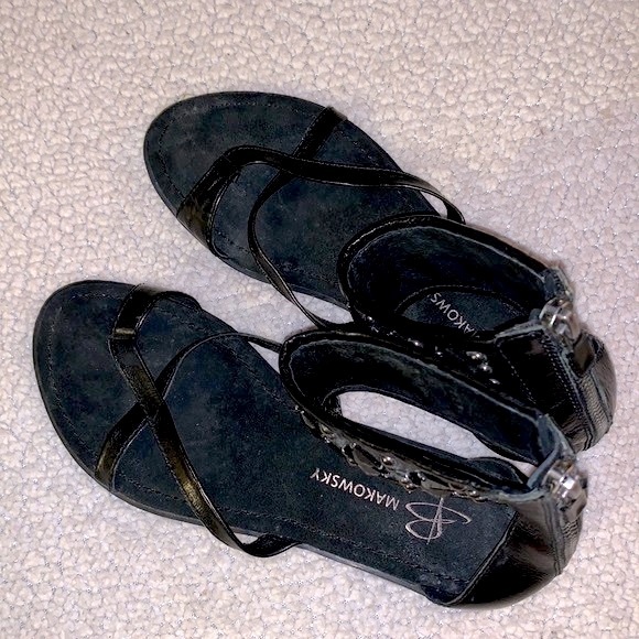 B. Makowsky Black Jeweled Zip-up Sandals — Deco Accents — 7 - Picture 6 of 7